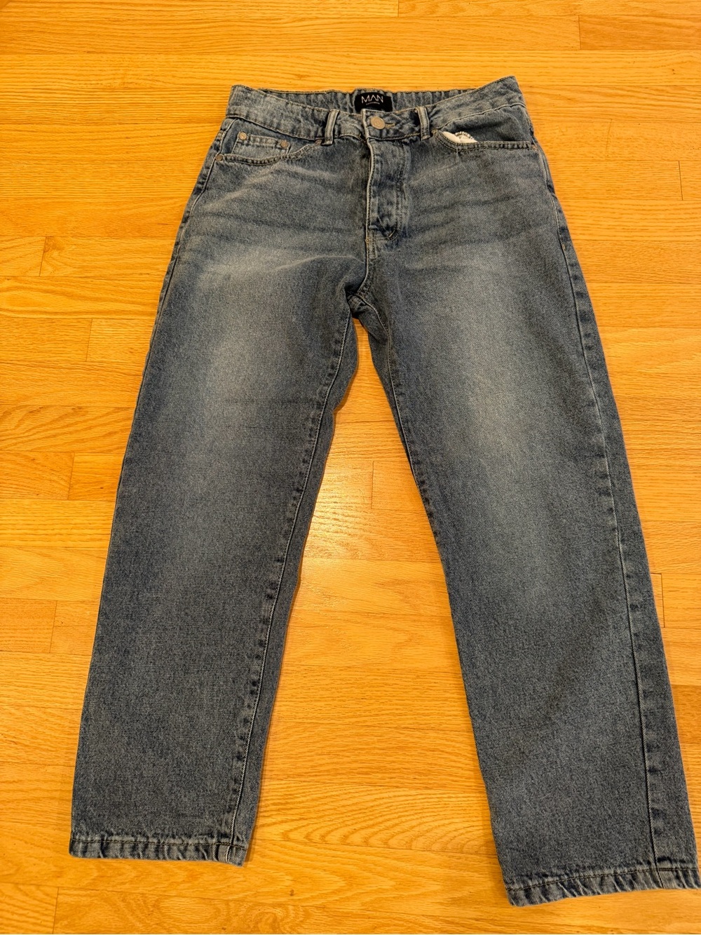 Boohoo Mens Fade Blue Straight Jeans